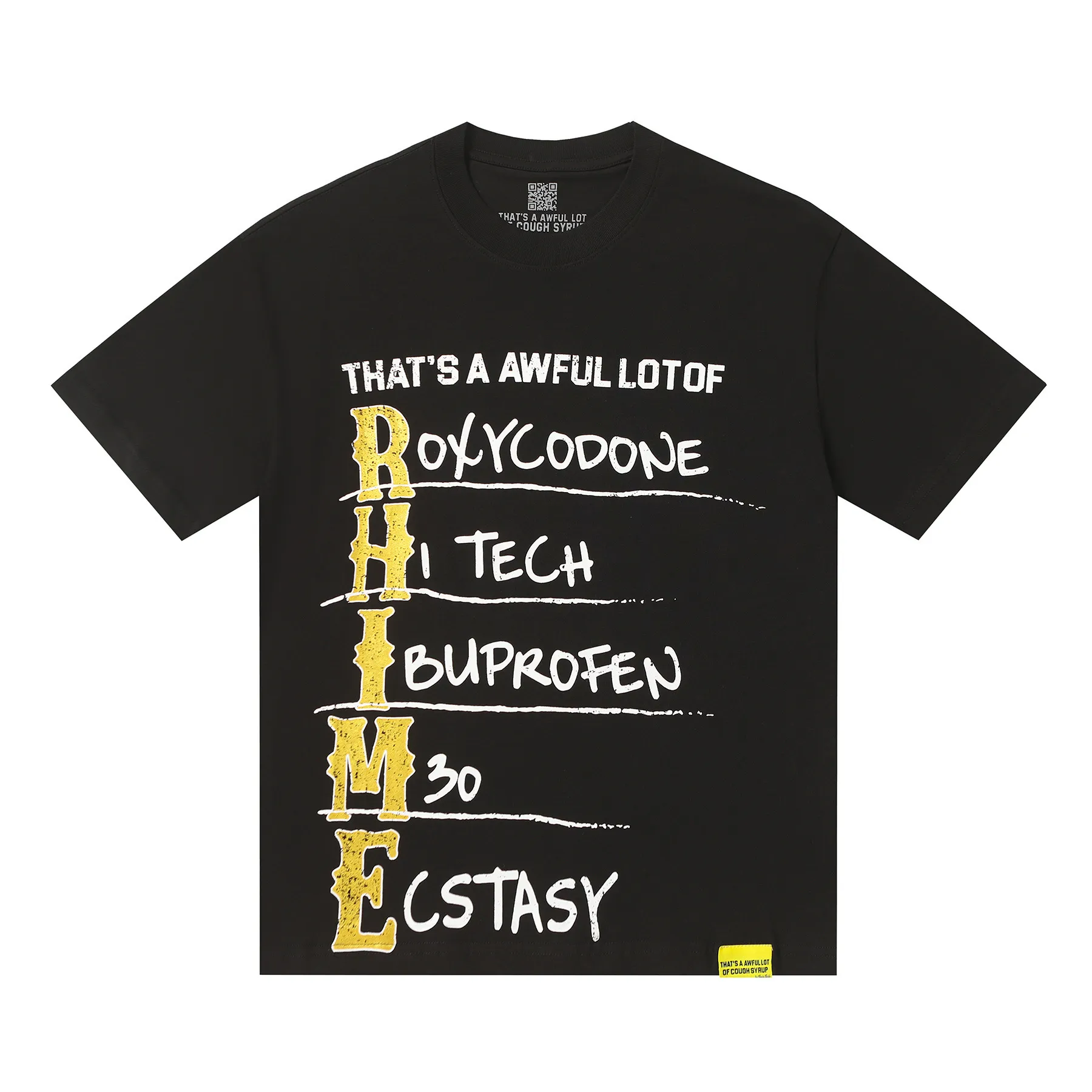 2212#Black | THAT'S A AWFUL LOT OF COUGH SYRUP In Stock Real shot American simple fashion brand loose casual T-shirt Fabric (fabric): 32 counts Weight combed double yarn pure cotton Sizes (size): S-M L X L Color (colour): Black